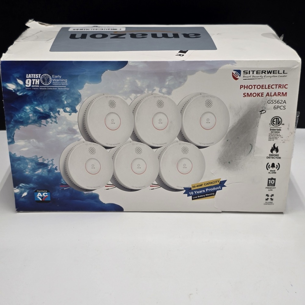 Siterwell Photoelectric‎ Smoke Alarm GS562A  Hardwired W/ Battery Backup, 6 Pack